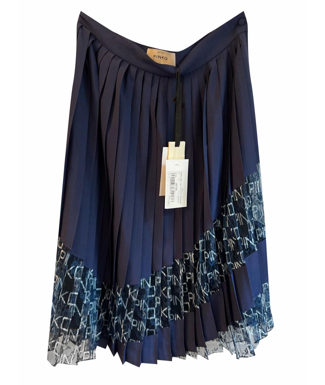 PINKO Темно-синяя кружевная юбка миди, фото 1