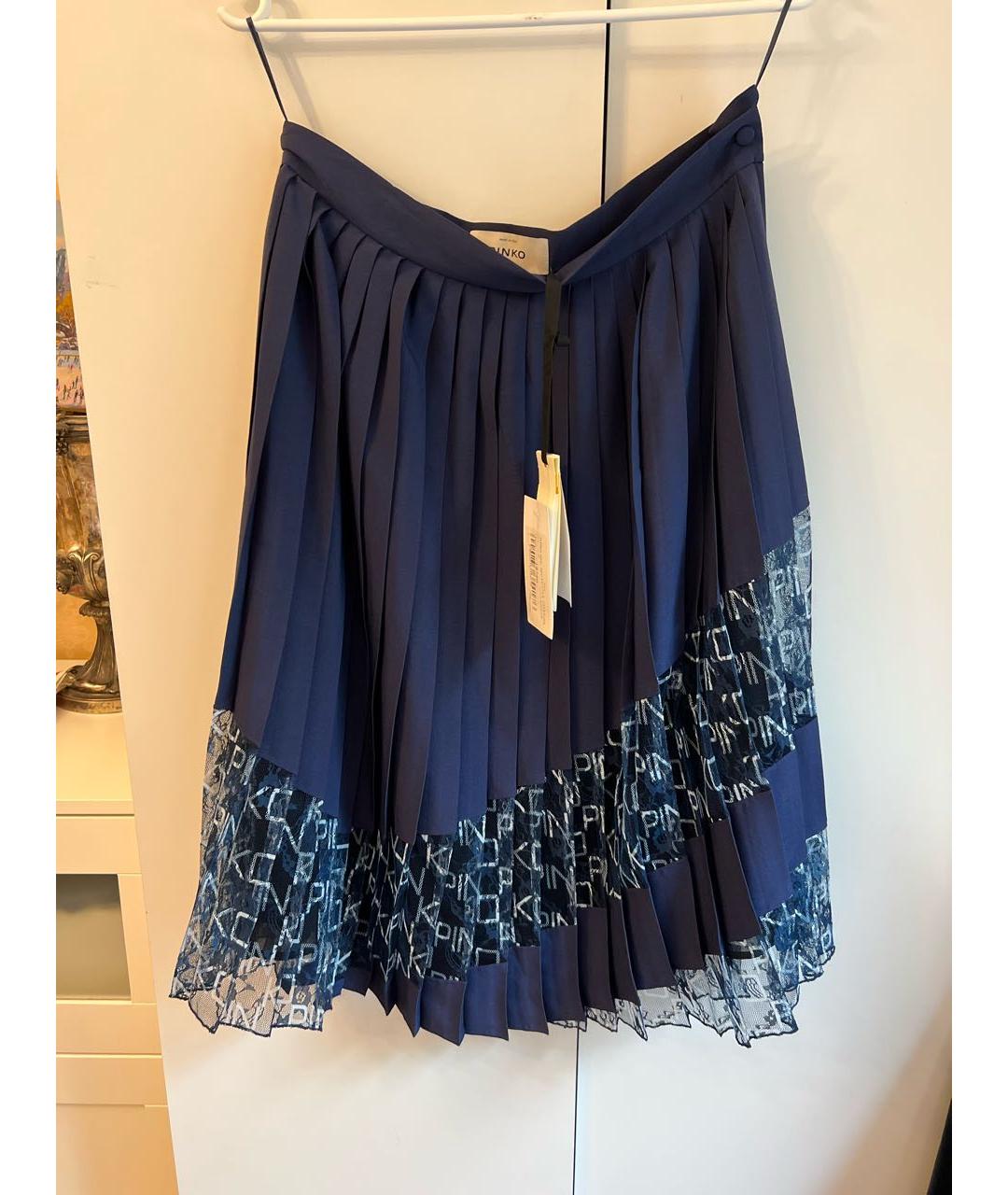 PINKO Темно-синяя кружевная юбка миди, фото 2