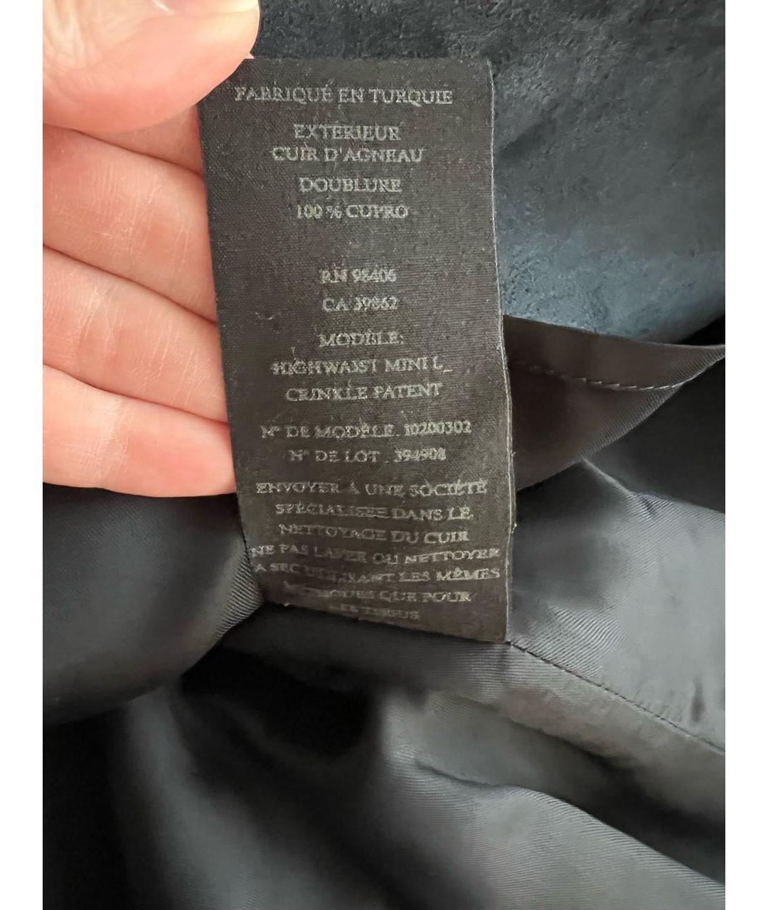 THEORY Черная кожаная юбка мини, фото 8