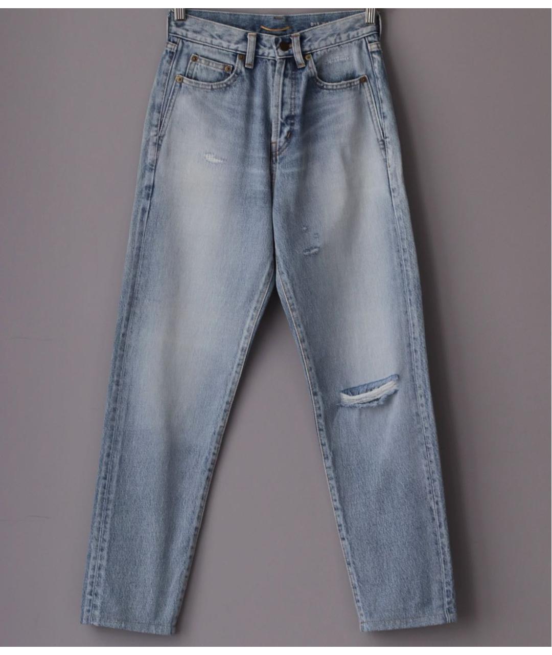 SAINT LAURENT Голубые хлопковые прямые джинсы, фото 6