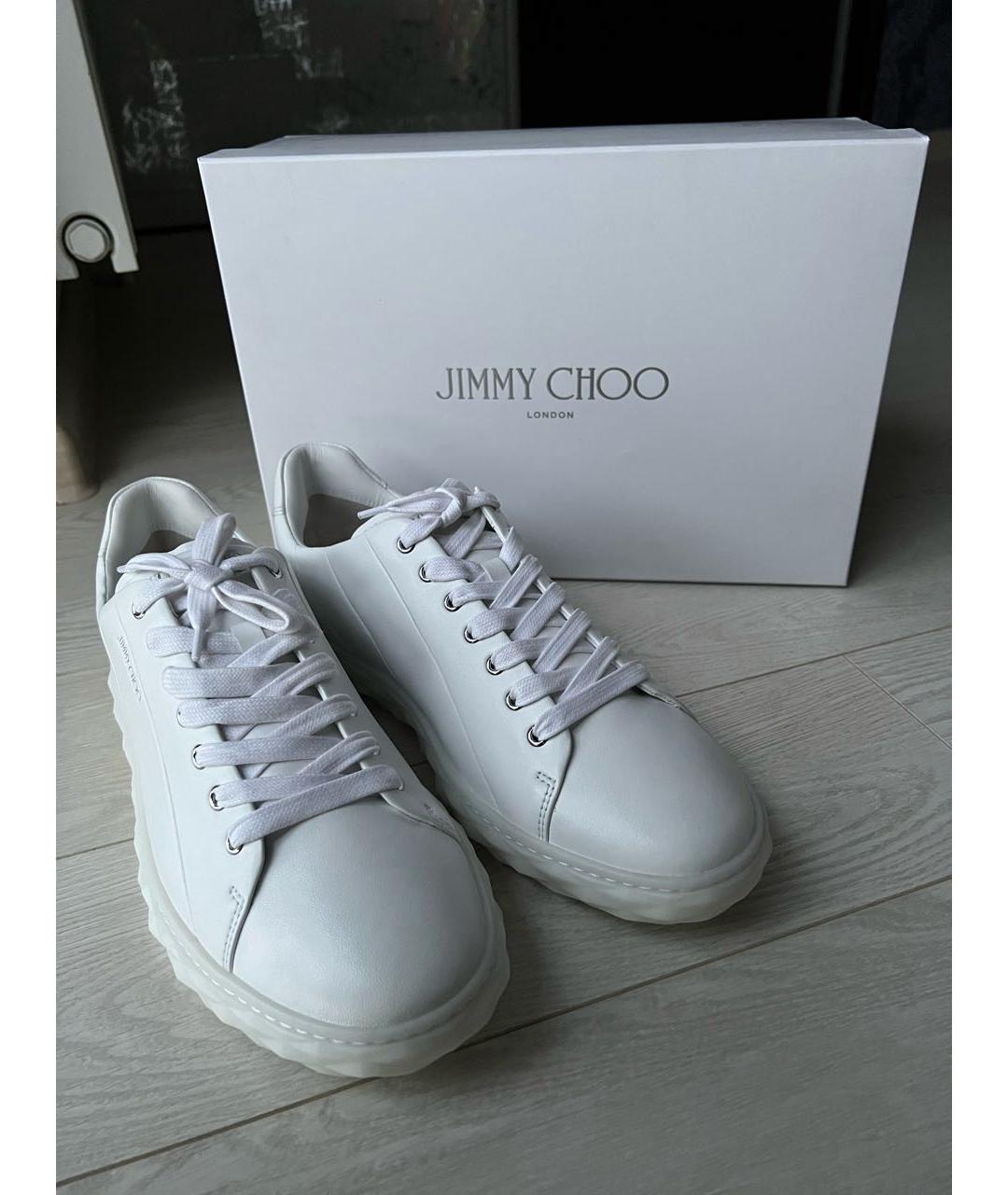 JIMMY CHOO Белые кожаные низкие кроссовки / кеды, фото 3