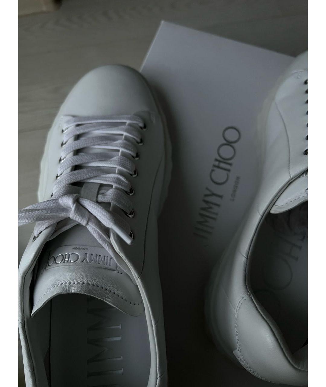 JIMMY CHOO Белые кожаные низкие кроссовки / кеды, фото 6