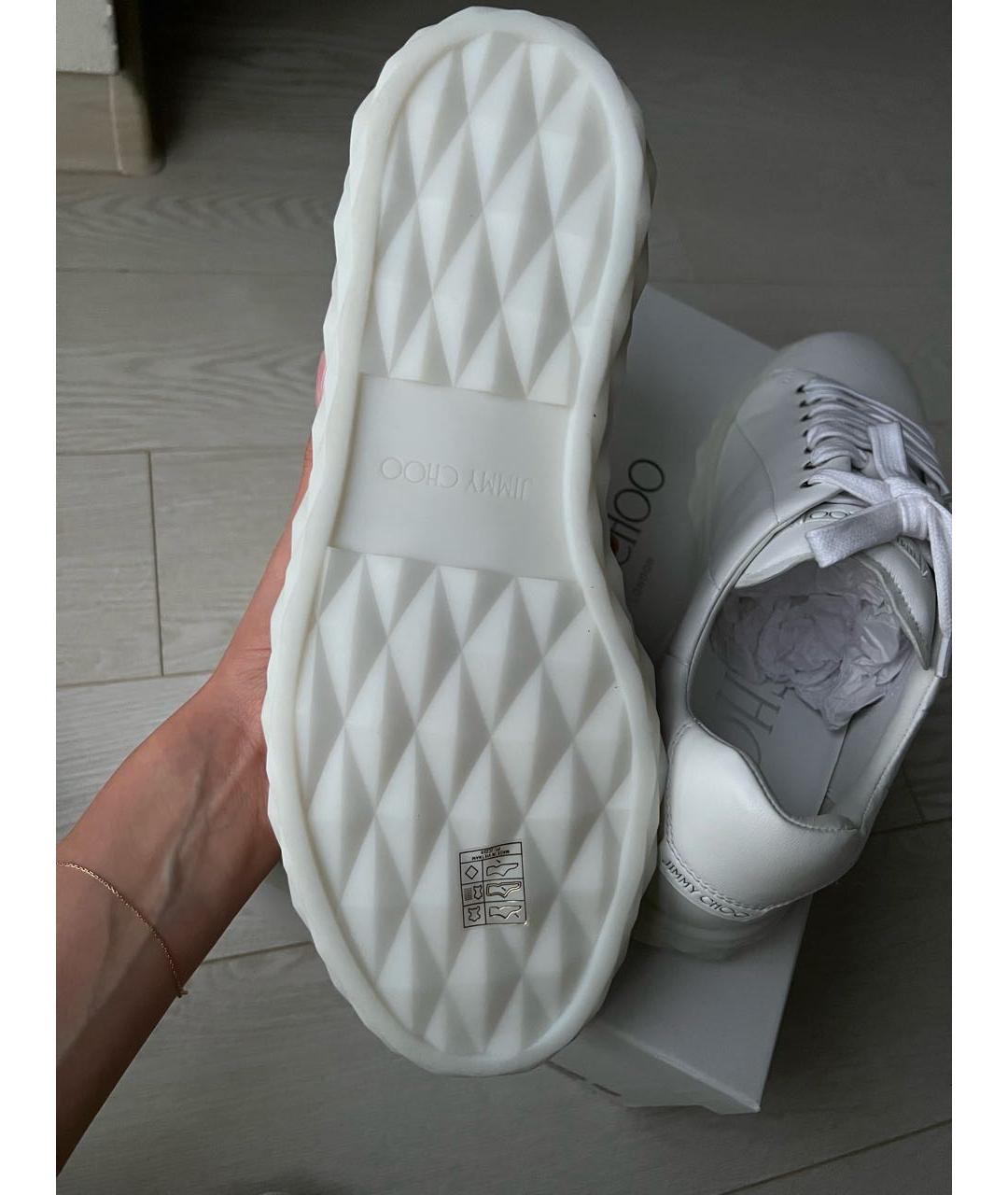 JIMMY CHOO Белые кожаные низкие кроссовки / кеды, фото 7