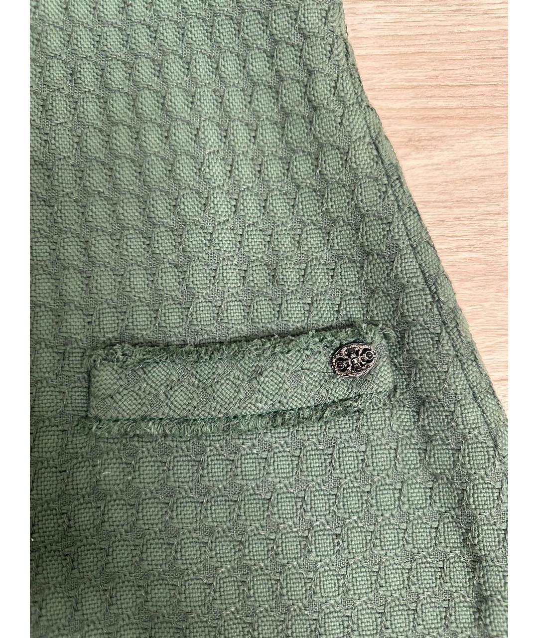 CHANEL Зеленые твидовое повседневное платье, фото 2