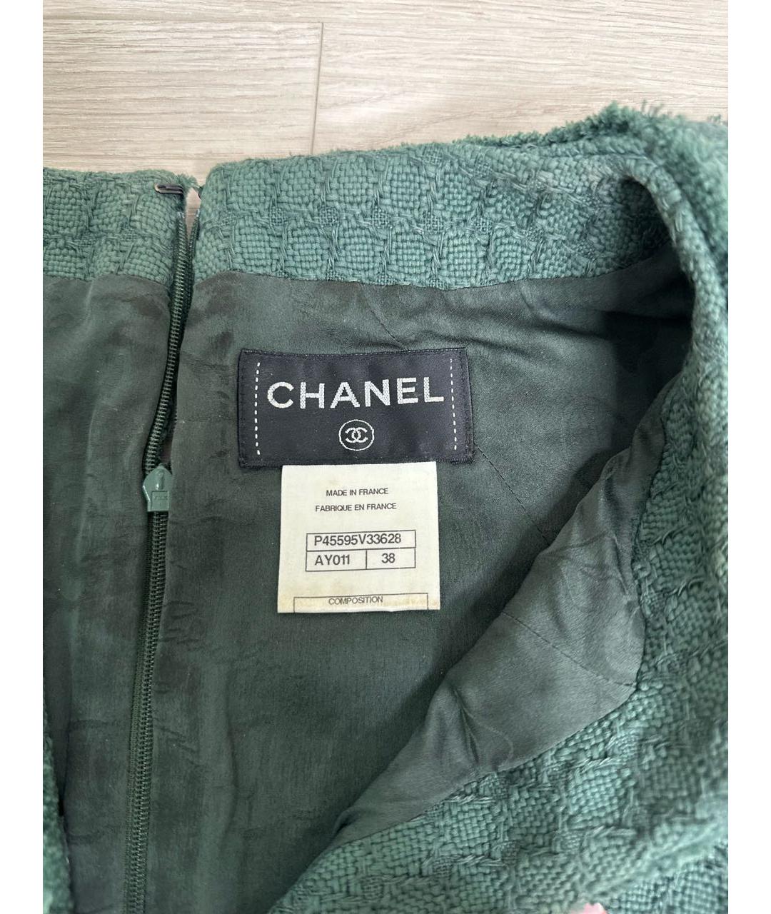 CHANEL Зеленые твидовое повседневное платье, фото 5