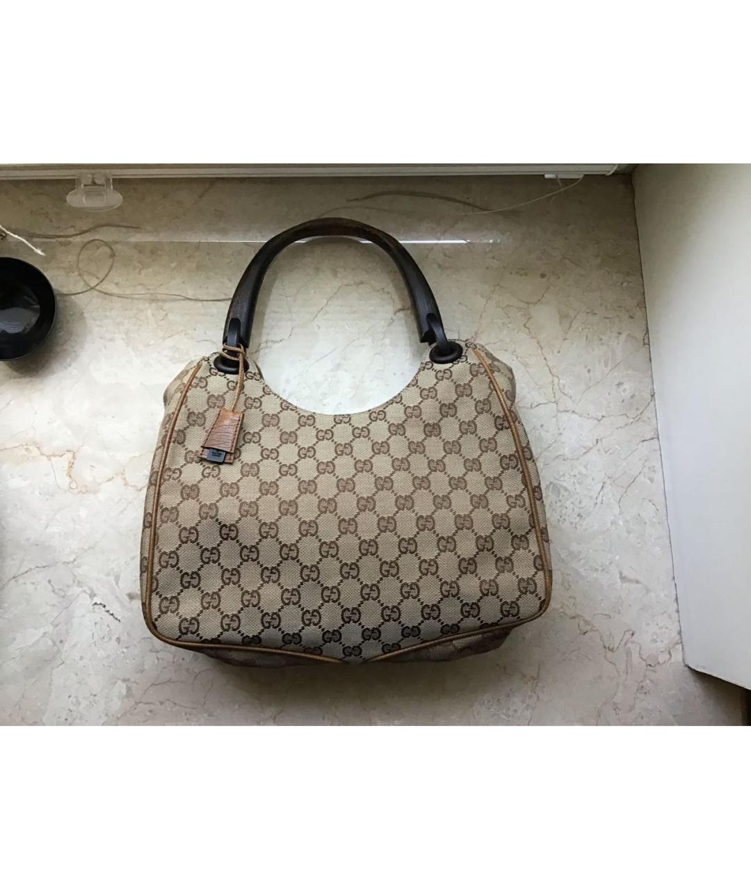 GUCCI Бежевая тканевая сумка с короткими ручками, фото 9