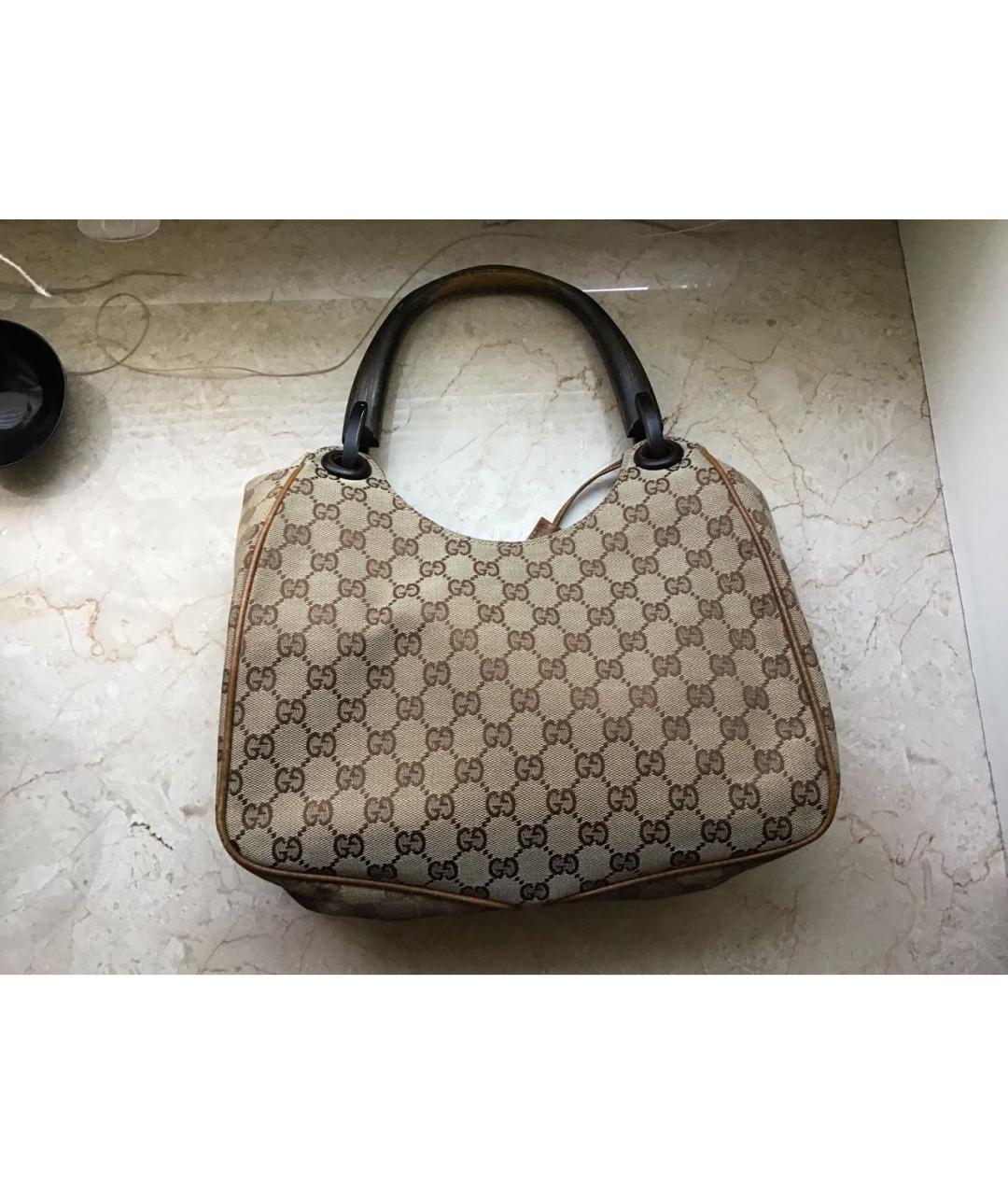 GUCCI Бежевая тканевая сумка с короткими ручками, фото 8