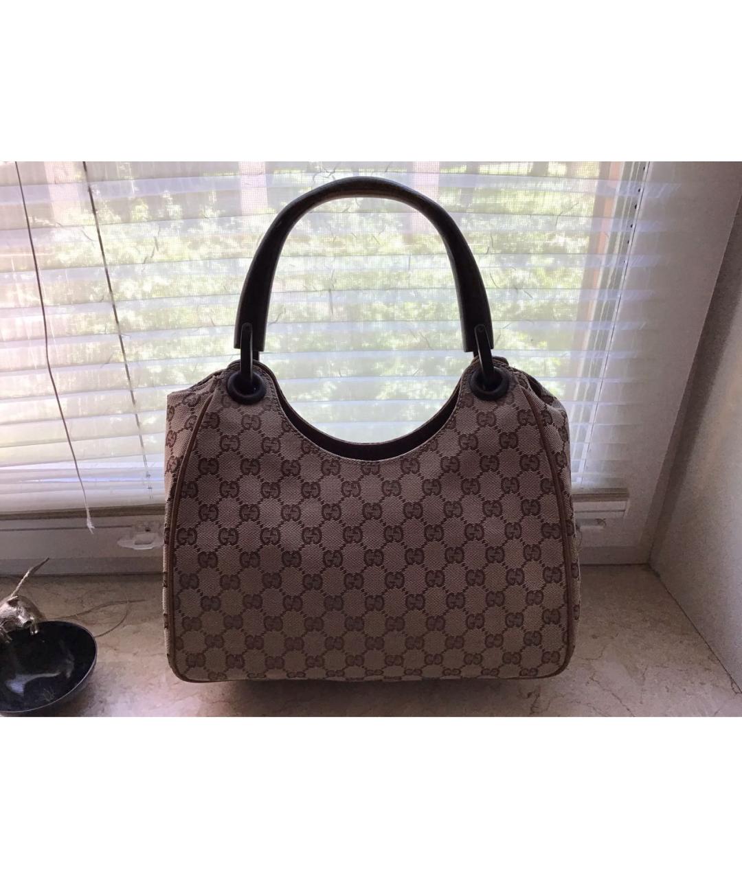 GUCCI Бежевая тканевая сумка с короткими ручками, фото 3