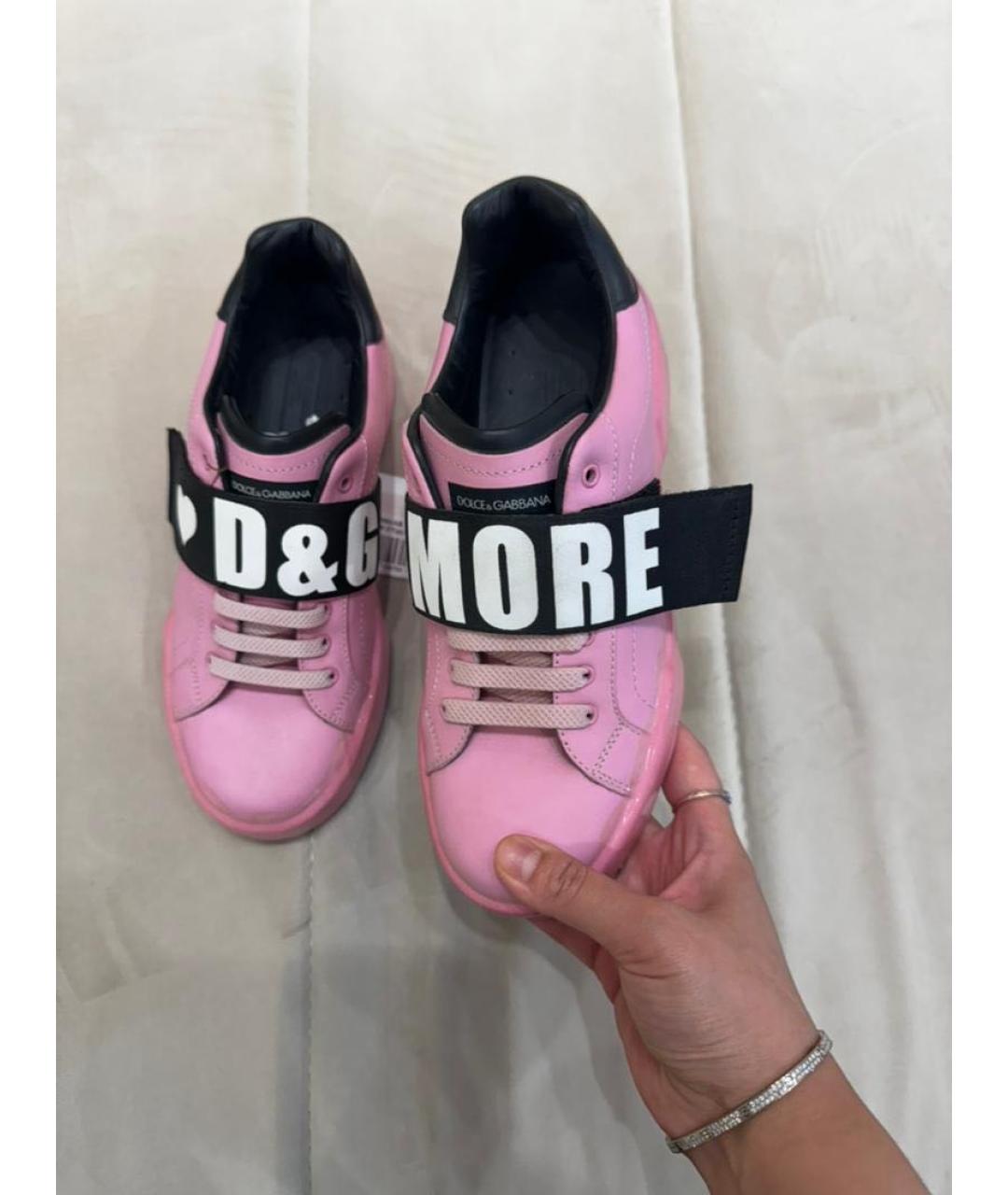 DOLCE & GABBANA KIDS Розовые кожаные кеды, фото 4