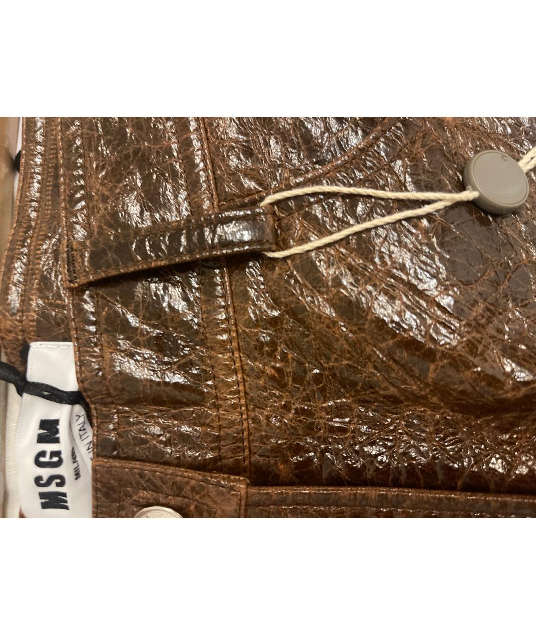 MSGM Коричневые полиуретановые брюки узкие, фото 4