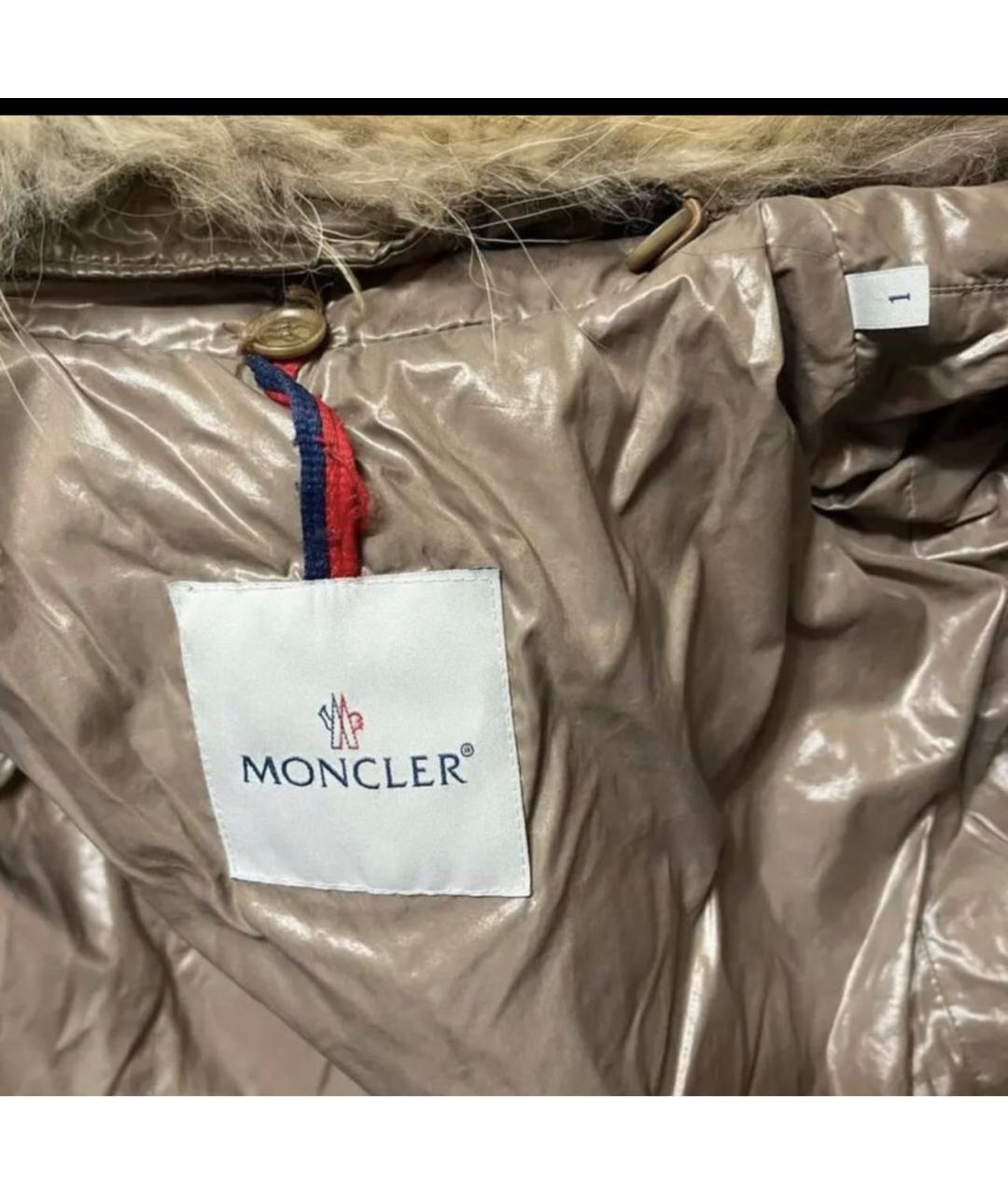 MONCLER Горчичный полиамидовый пуховик, фото 4