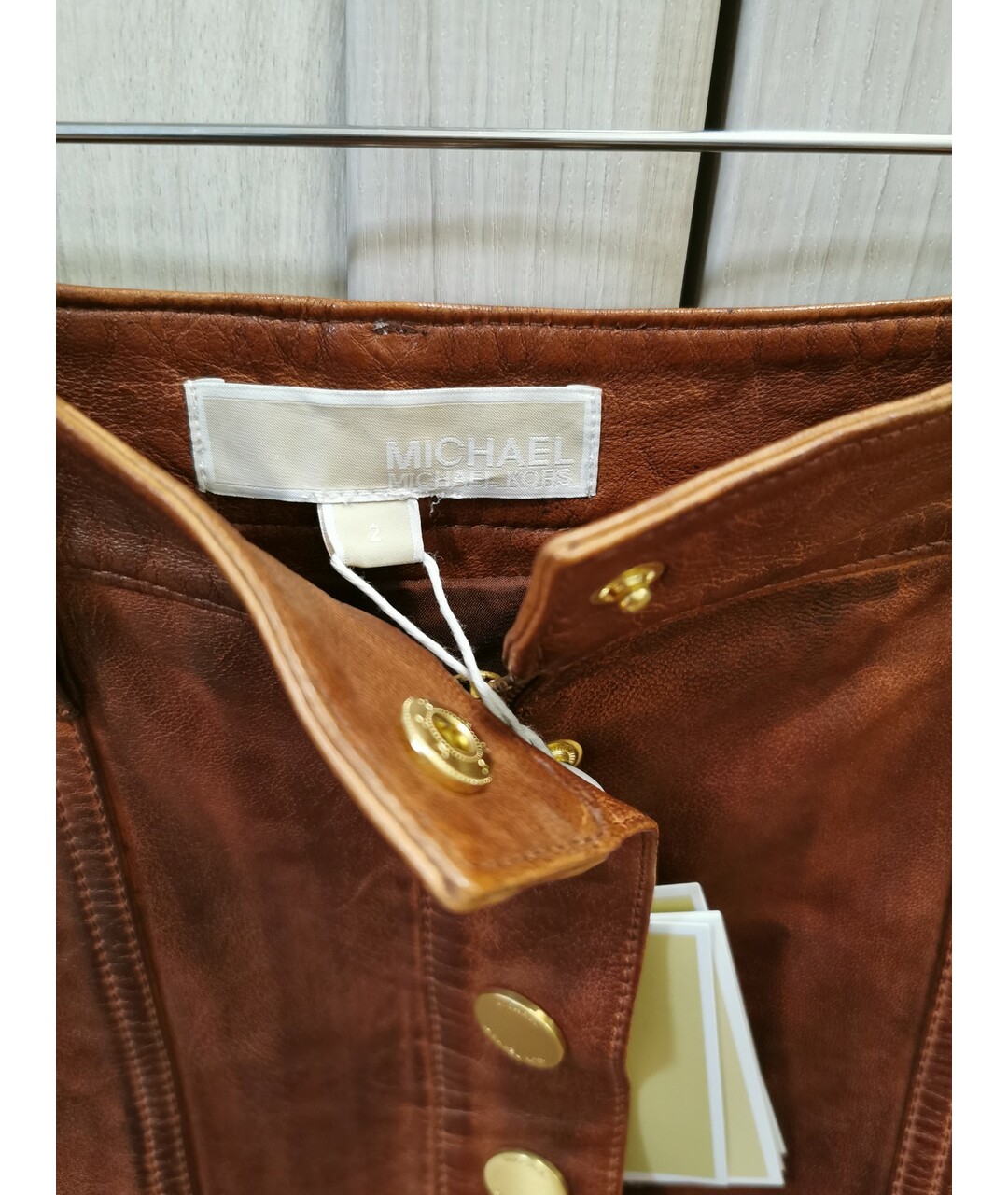 MICHAEL KORS Коричневая кожаная юбка мини, фото 3