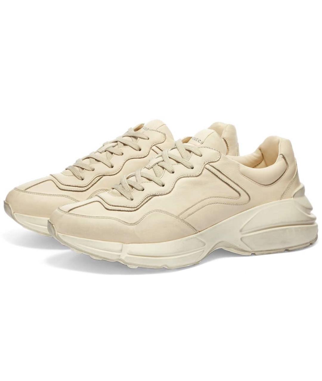 GUCCI Бежевые кожаные низкие кроссовки / кеды, фото 3