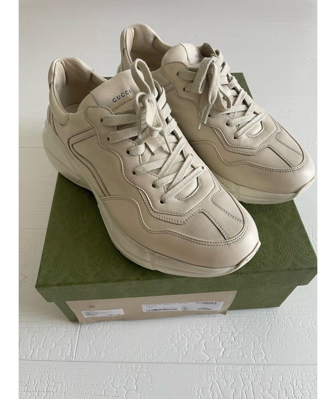 GUCCI Бежевые кожаные низкие кроссовки / кеды, фото 5