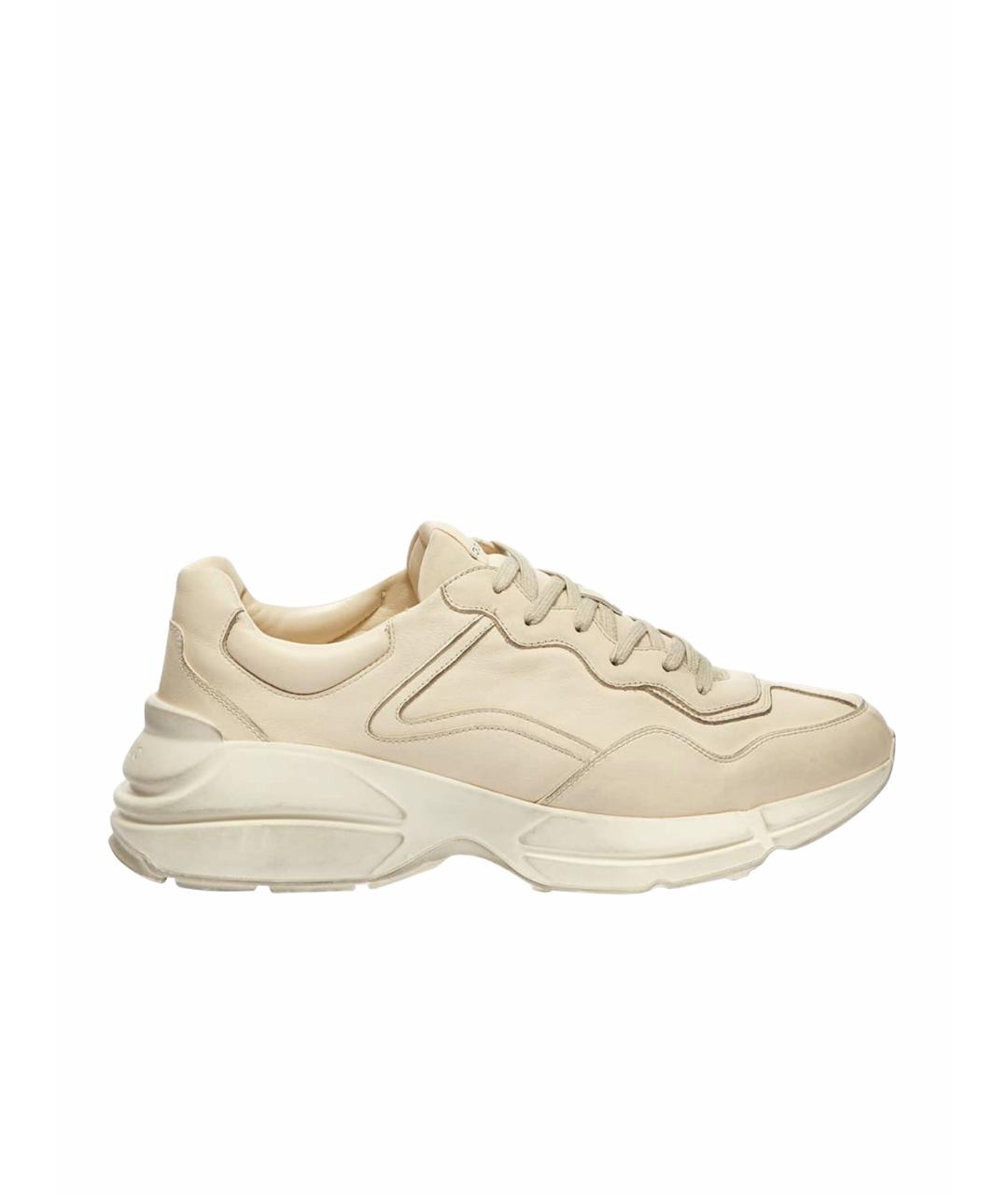 GUCCI Бежевые кожаные низкие кроссовки / кеды, фото 1