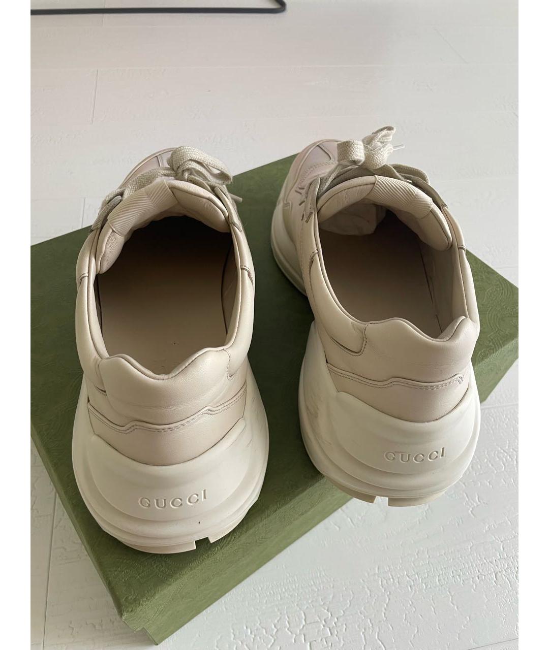 GUCCI Бежевые кожаные низкие кроссовки / кеды, фото 4