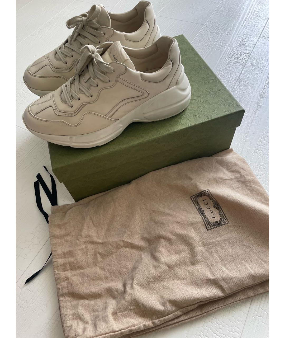 GUCCI Бежевые кожаные низкие кроссовки / кеды, фото 7