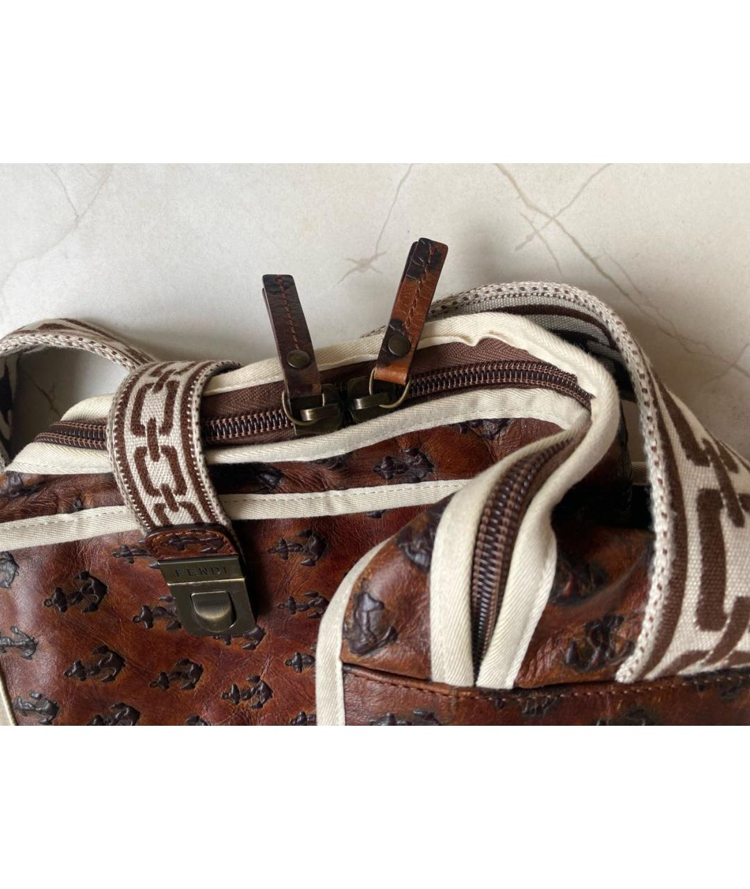 FENDI Коричневая кожаная дорожная/спортивная сумка, фото 5