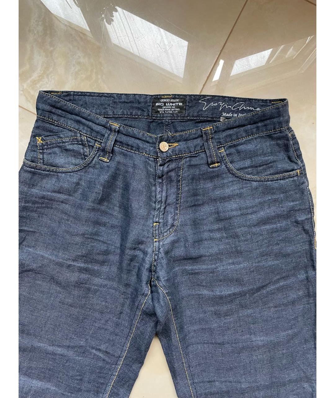 GIORGIO ARMANI Синие хлопко-леновые прямые джинсы, фото 3