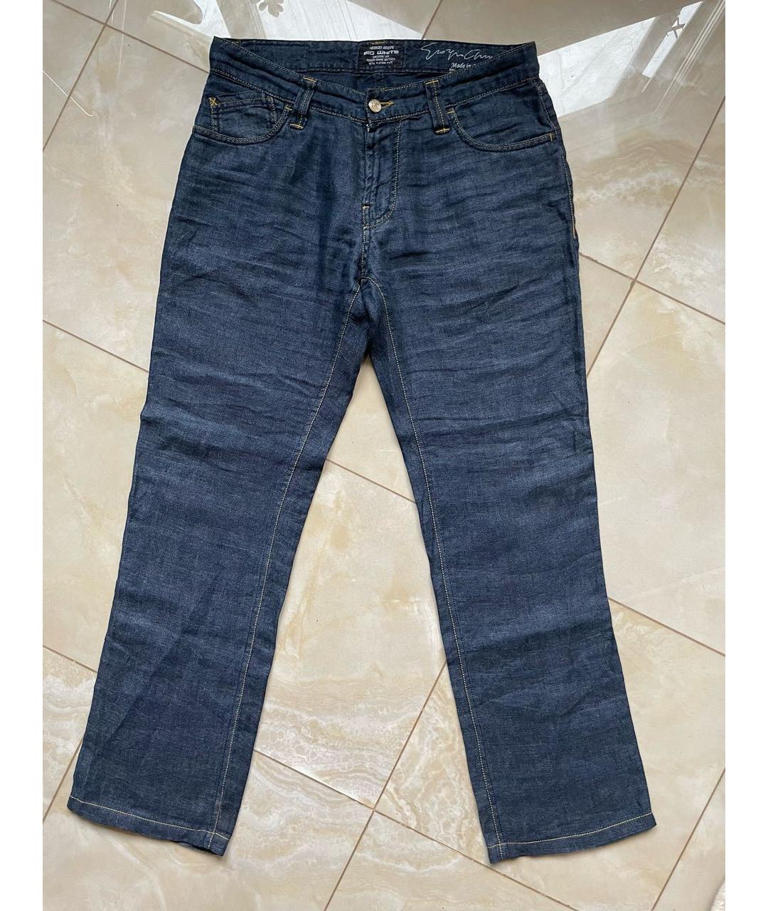 GIORGIO ARMANI Синие хлопко-леновые прямые джинсы, фото 5