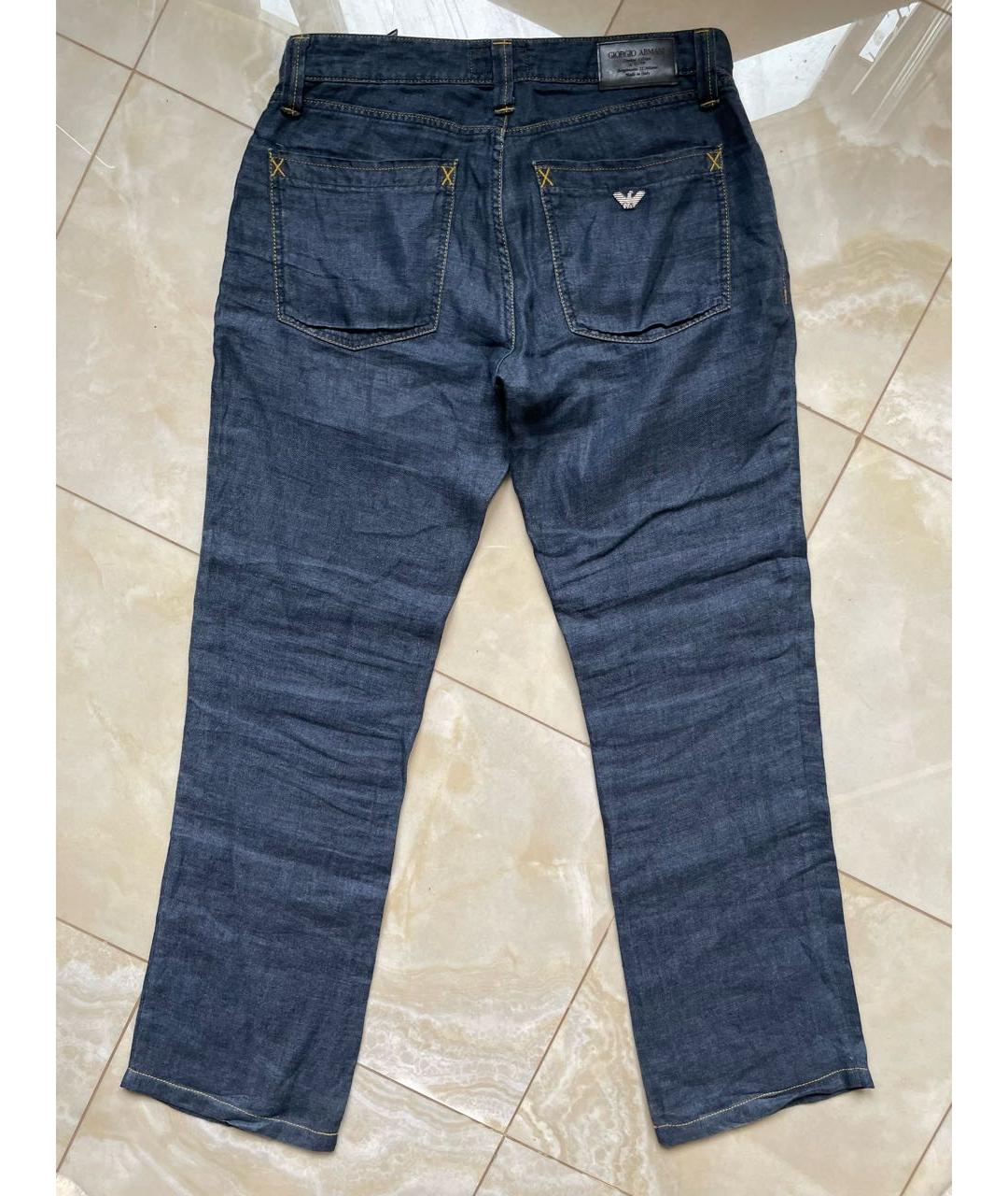 GIORGIO ARMANI Синие хлопко-леновые прямые джинсы, фото 2
