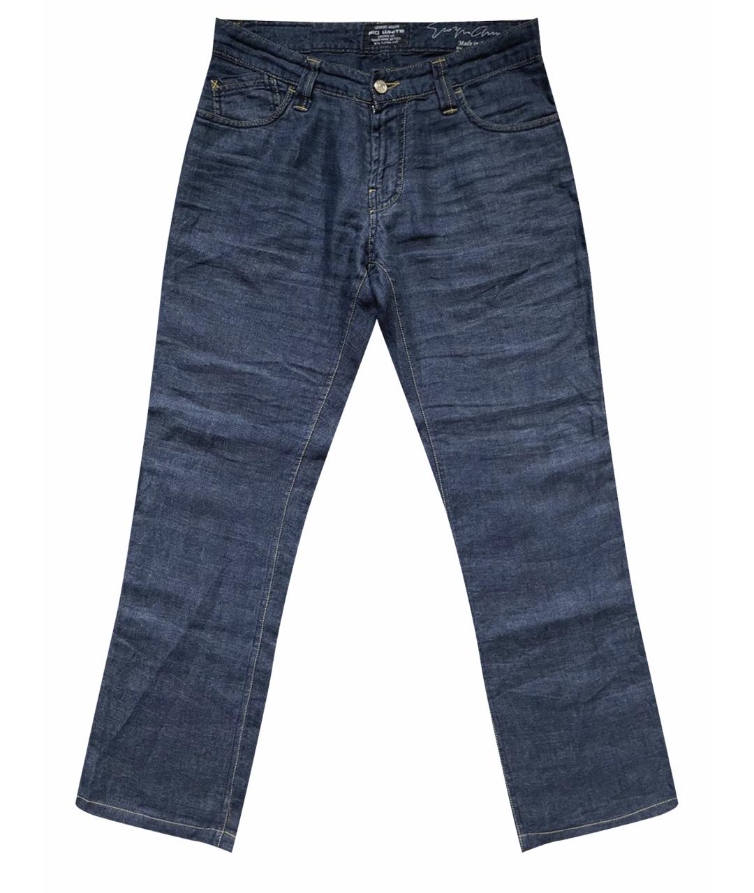 GIORGIO ARMANI Синие хлопко-леновые прямые джинсы, фото 1