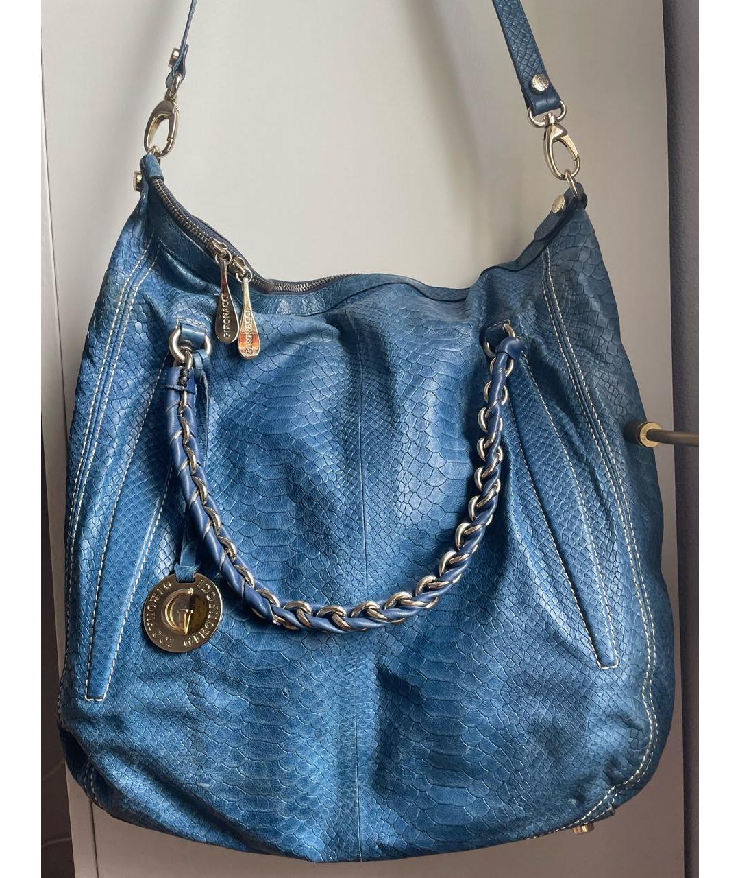 GIRONACCI 1969 Синяя кожаная сумка тоут, фото 9