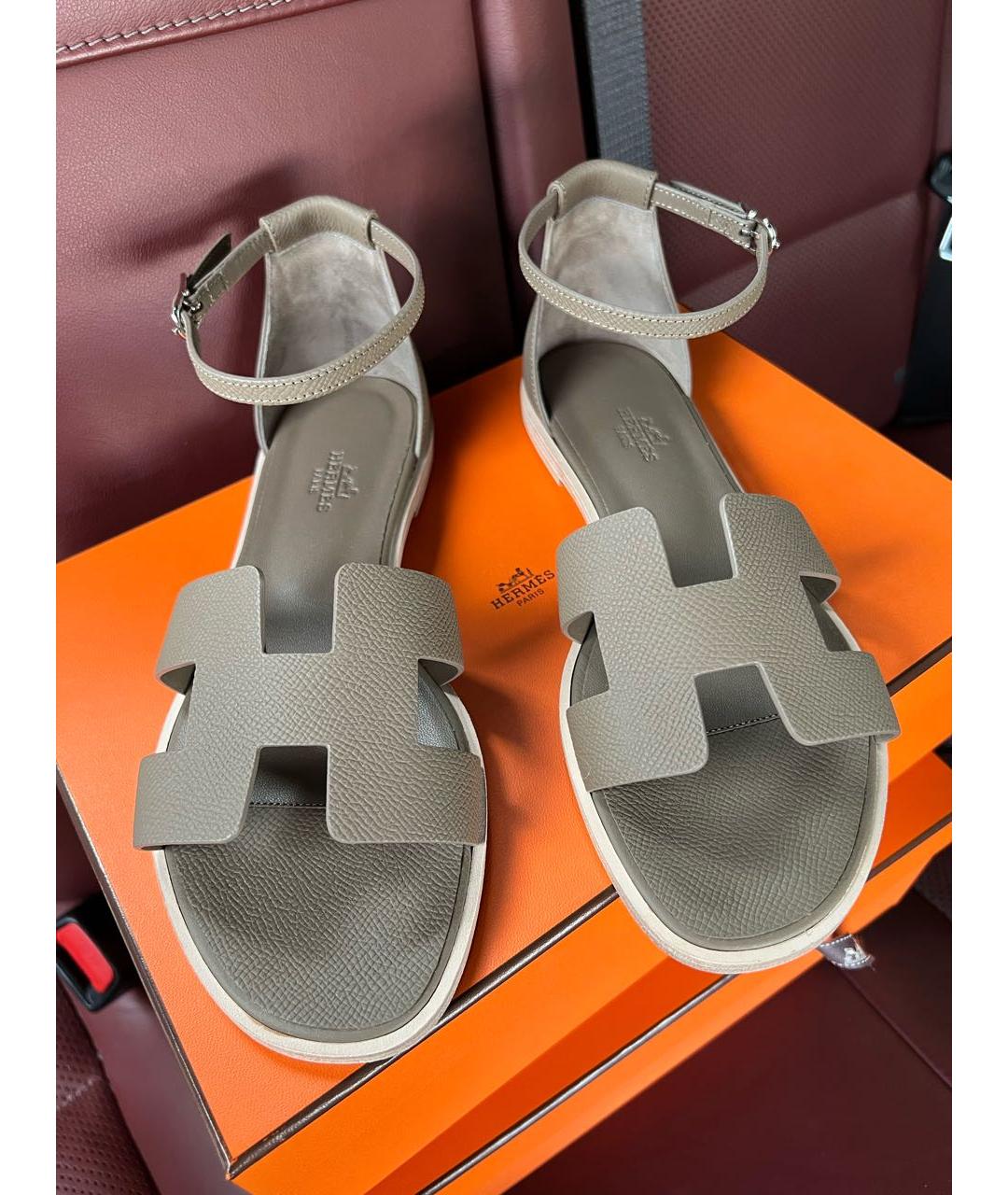 HERMES PRE-OWNED Хаки кожаные сандалии, фото 2