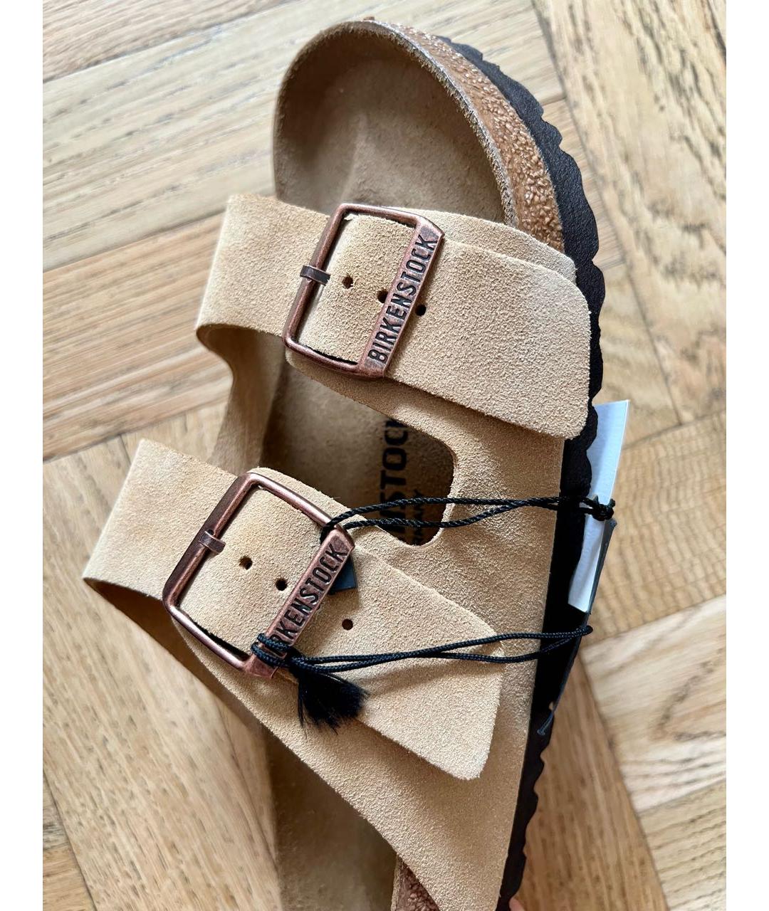 BIRKENSTOCK Бежевые замшевые сандалии, фото 5