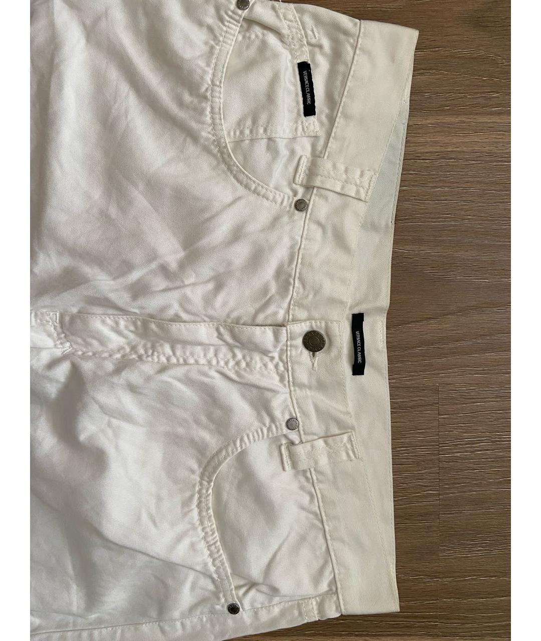 VERSACE Белые хлопковые классические брюки, фото 4