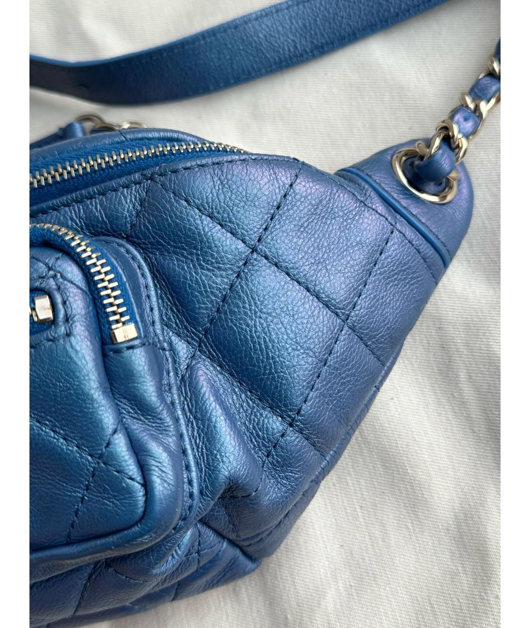 CHANEL Синяя кожаная поясная сумка, фото 4