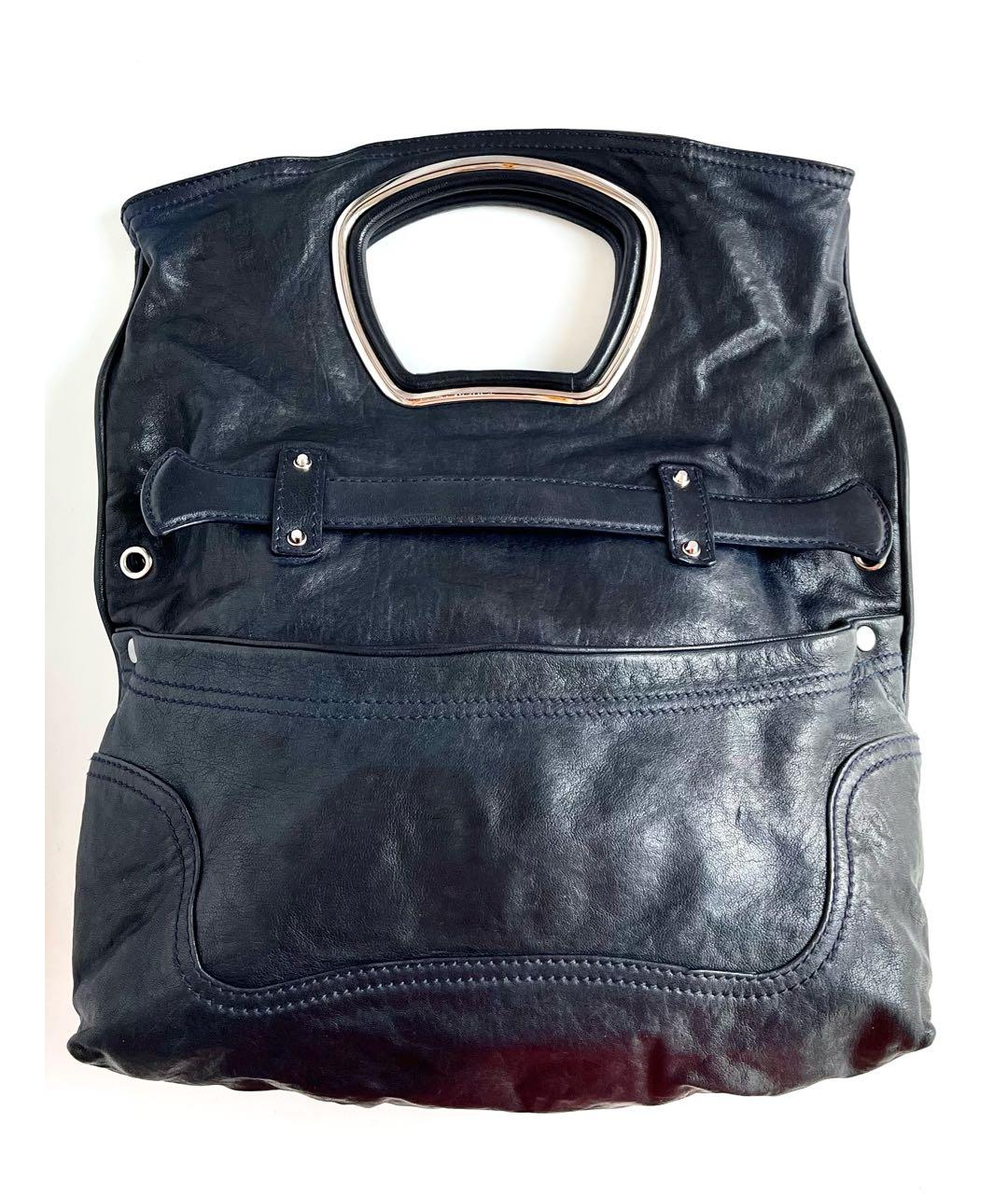 BALENCIAGA Темно-синяя кожаная сумка с короткими ручками, фото 2