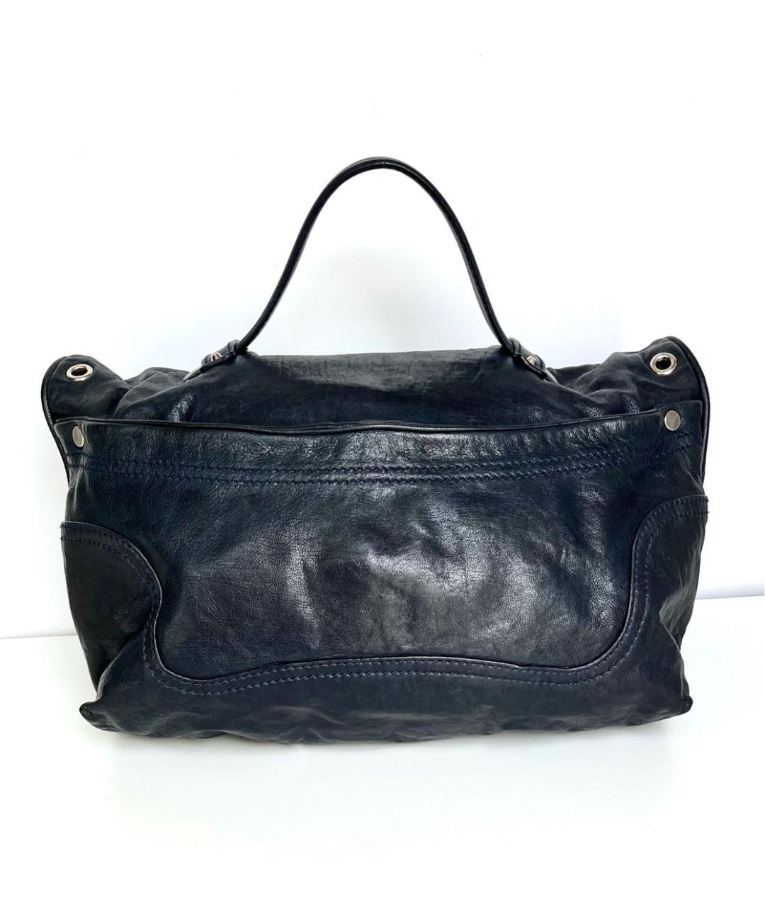 BALENCIAGA Темно-синяя кожаная сумка с короткими ручками, фото 5