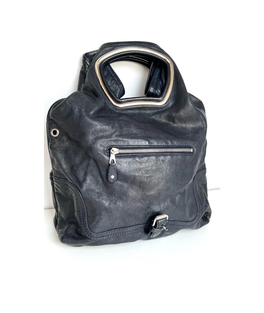 BALENCIAGA Темно-синяя кожаная сумка с короткими ручками, фото 3