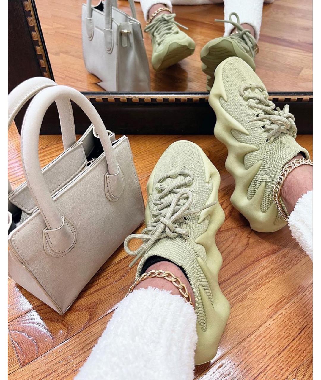 ADIDAS YEEZY Хаки текстильные кроссовки, фото 5