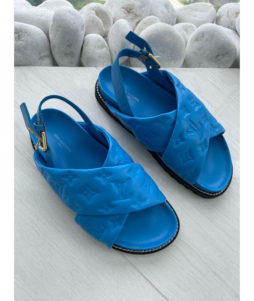 LOUIS VUITTON Голубые кожаные сандалии, фото 7