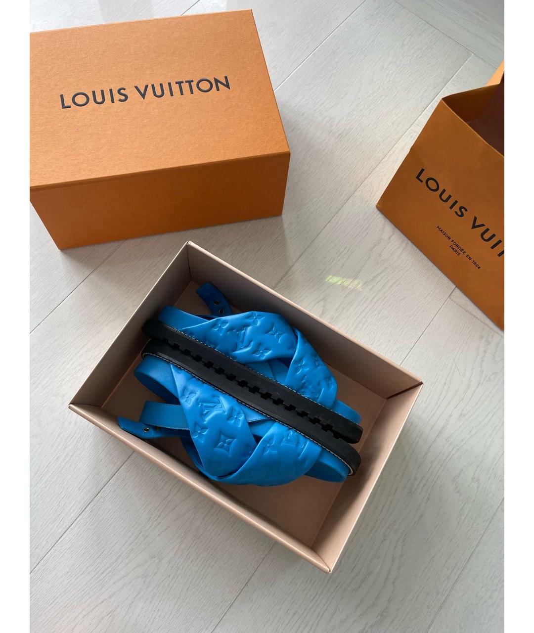LOUIS VUITTON Голубые кожаные сандалии, фото 2