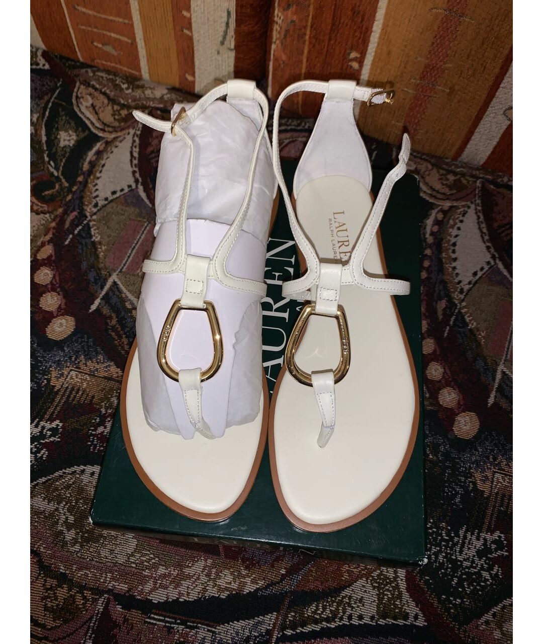 RALPH LAUREN Белые кожаные сандалии, фото 2