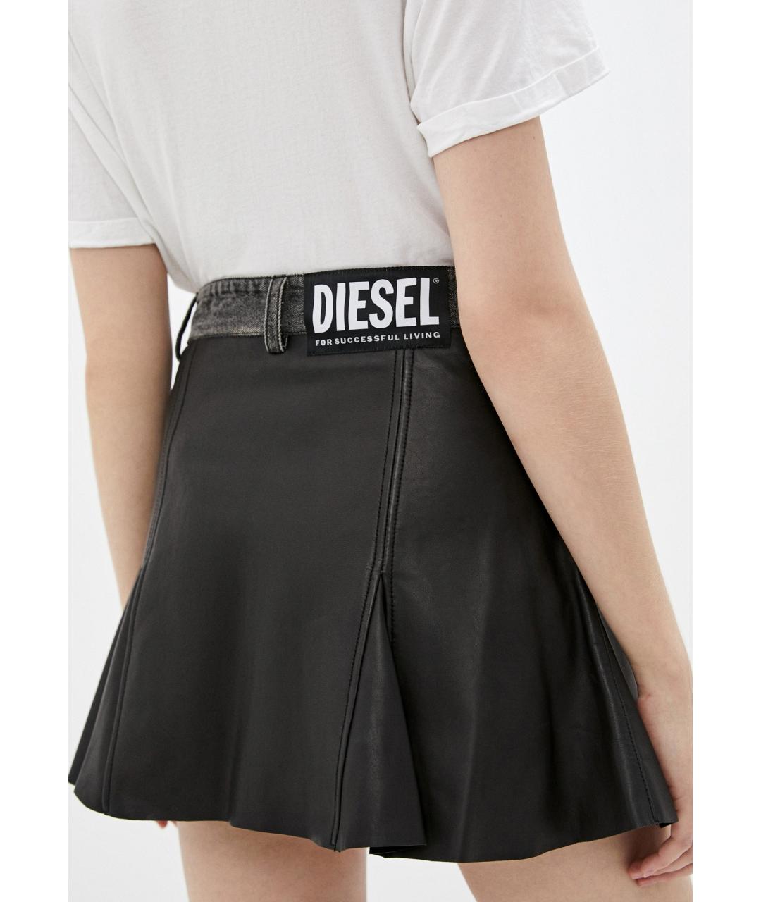 DIESEL Черная кожаная юбка мини, фото 8