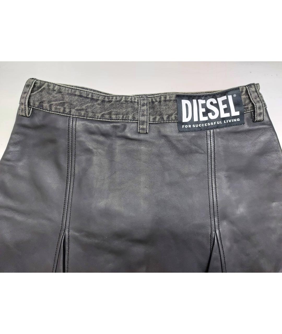 DIESEL Черная кожаная юбка мини, фото 2