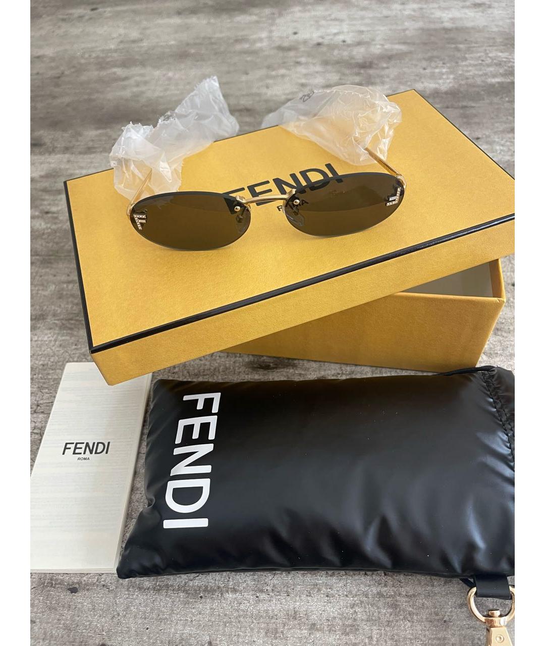 FENDI Золотые металлические солнцезащитные очки, фото 6