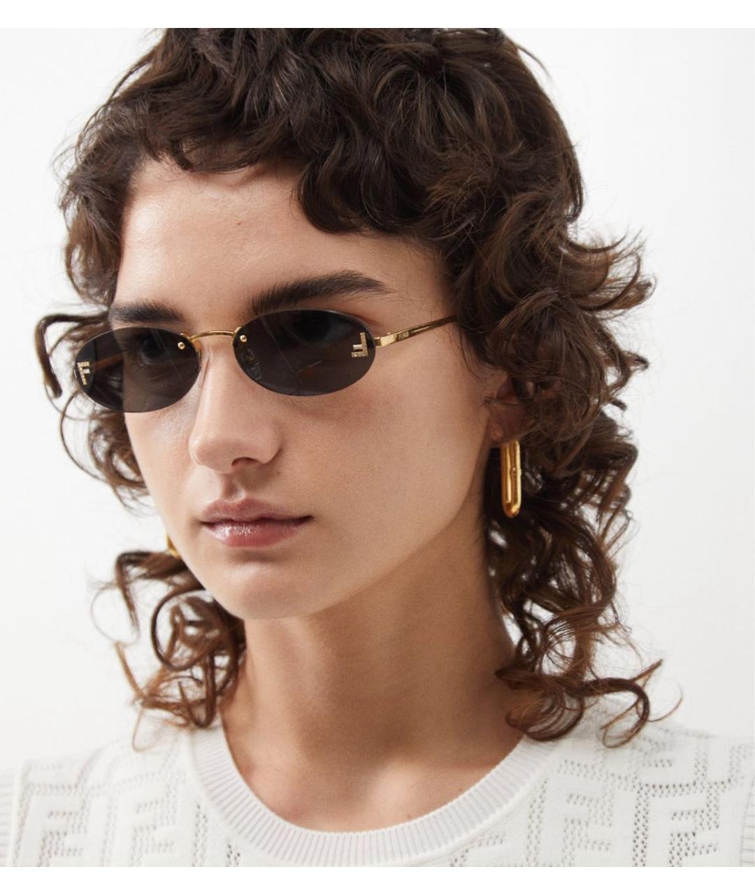 FENDI Золотые металлические солнцезащитные очки, фото 3