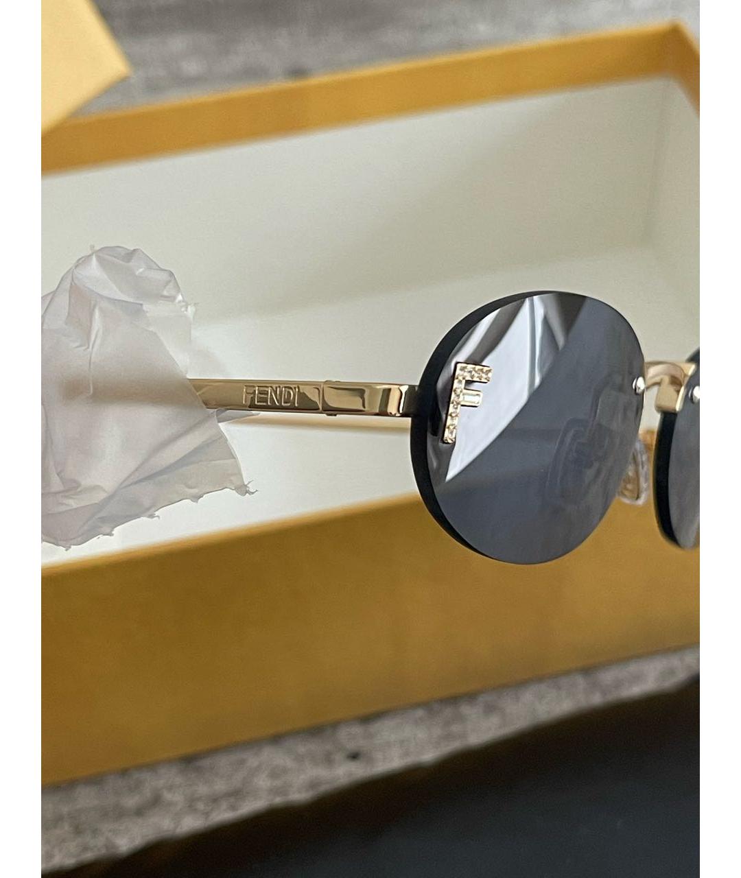 FENDI Золотые металлические солнцезащитные очки, фото 7