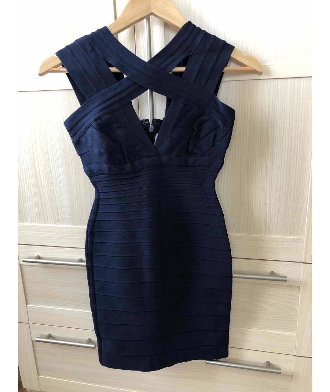 HERVE LEGER Темно-синее вискозное повседневное платье, фото 4