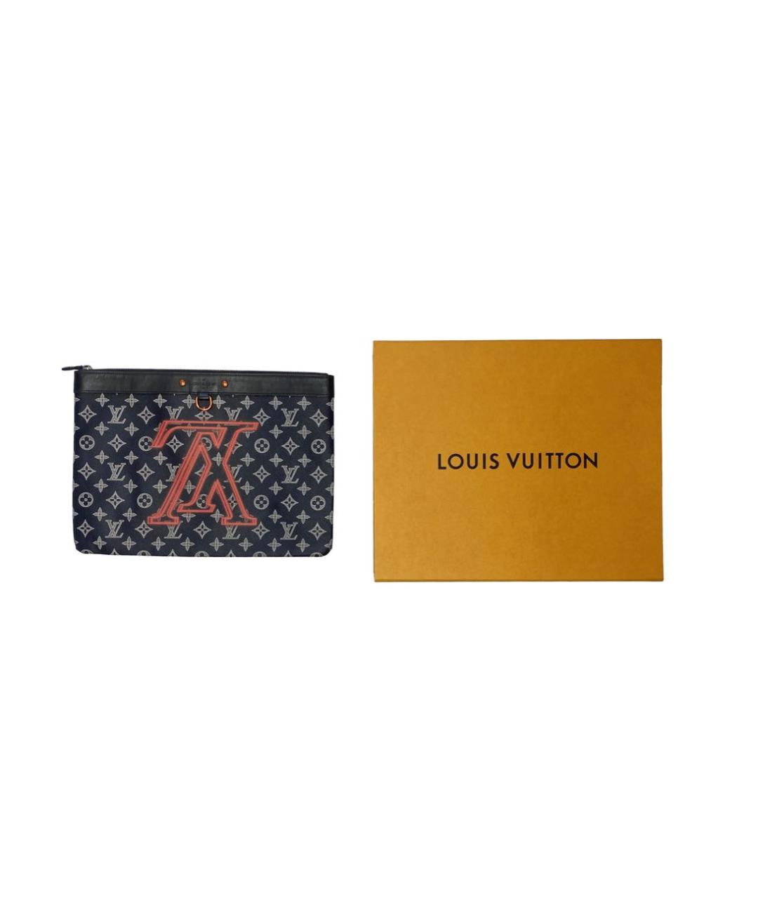 LOUIS VUITTON Темно-синяя кожаная папка для документов, фото 3