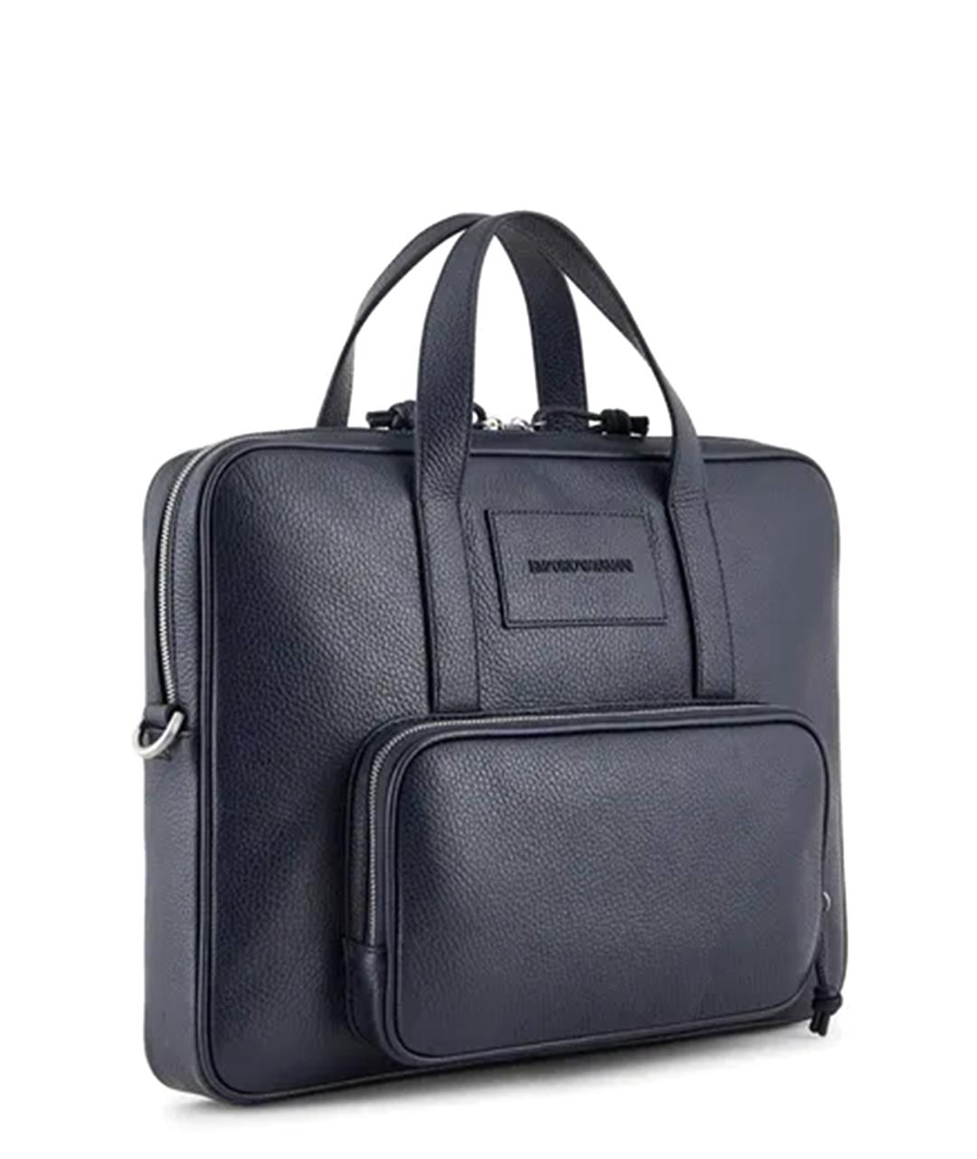 EMPORIO ARMANI Синий кожаный портфель, фото 3
