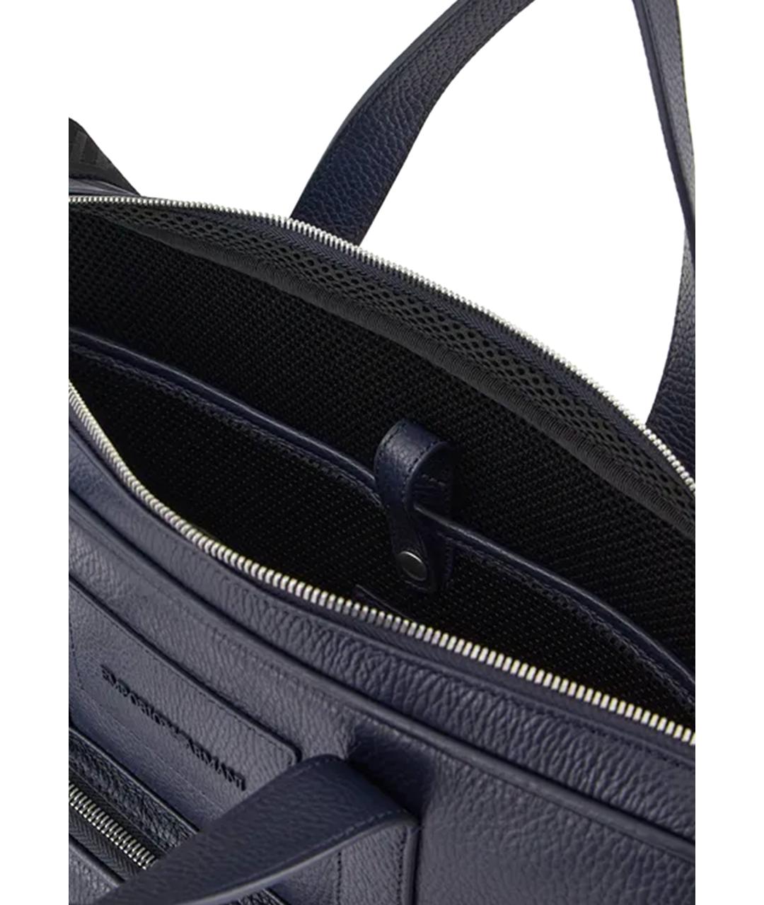 EMPORIO ARMANI Синий кожаный портфель, фото 4