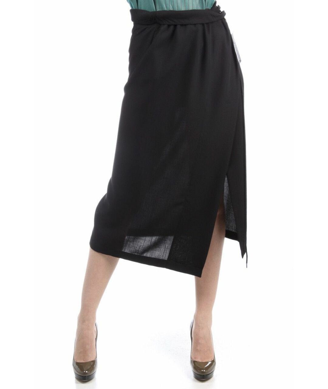 ANN DEMEULEMEESTER Черная шерстяная юбка макси, фото 4