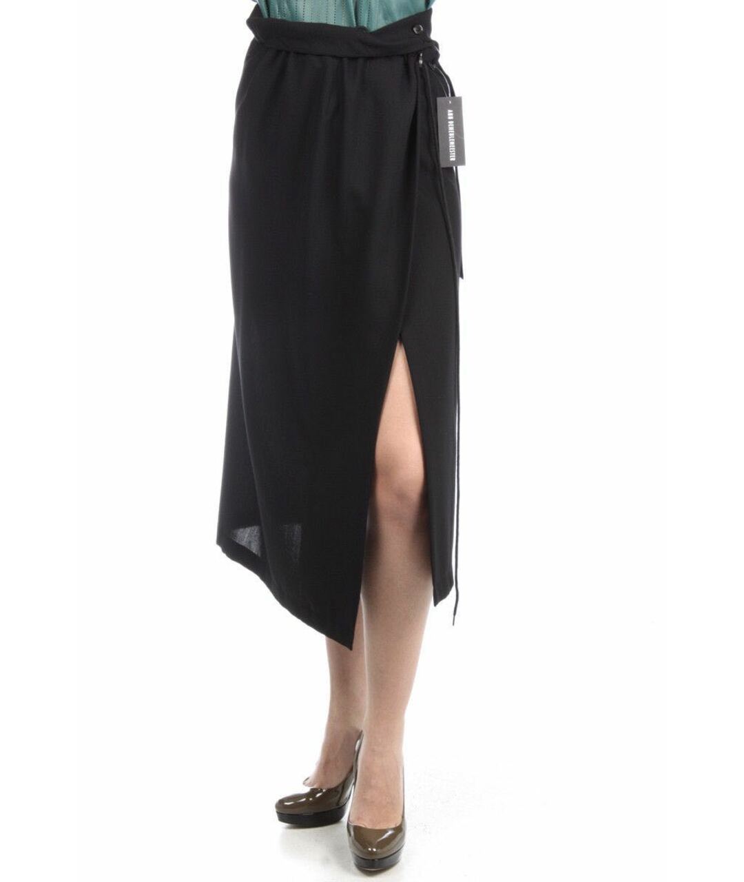 ANN DEMEULEMEESTER Черная шерстяная юбка макси, фото 2