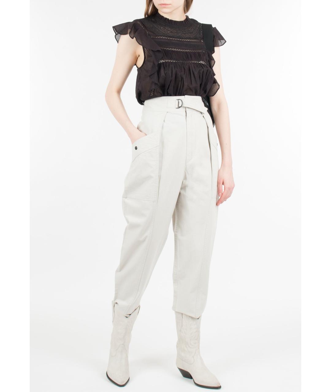 ISABEL MARANT Бежевые хлопковые прямые брюки, фото 2